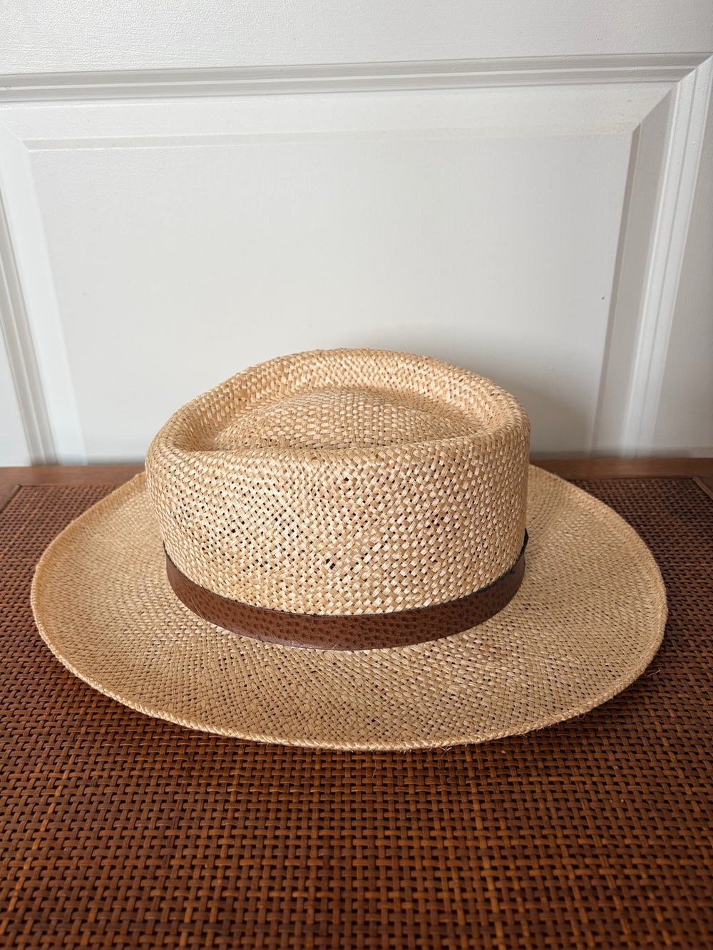 Stetson Gambler Style Straw Hat Natural Straw Panama with Brown Band Mens Large